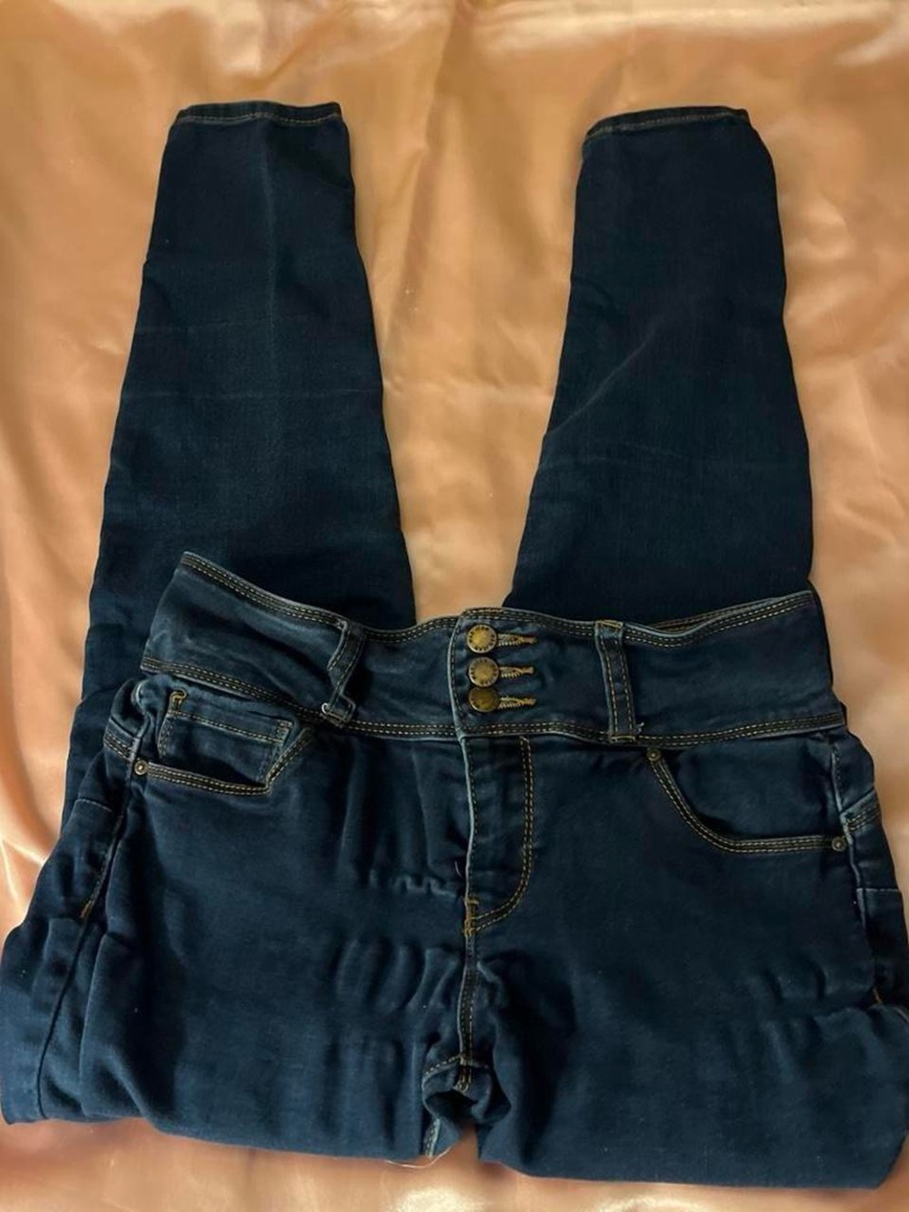 Wax Jean Dark Blue Skinny Jeans with Triple-Button Front